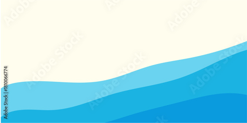 Coastal water backdrop, stacked blue wave ribbons on cream sky minimal design versatile vector template.