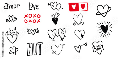 little hearts doddle collection,Hand Drawn heart scribble,ink lines,Raw emotion type scribble,young love,decorative love scribbles. 