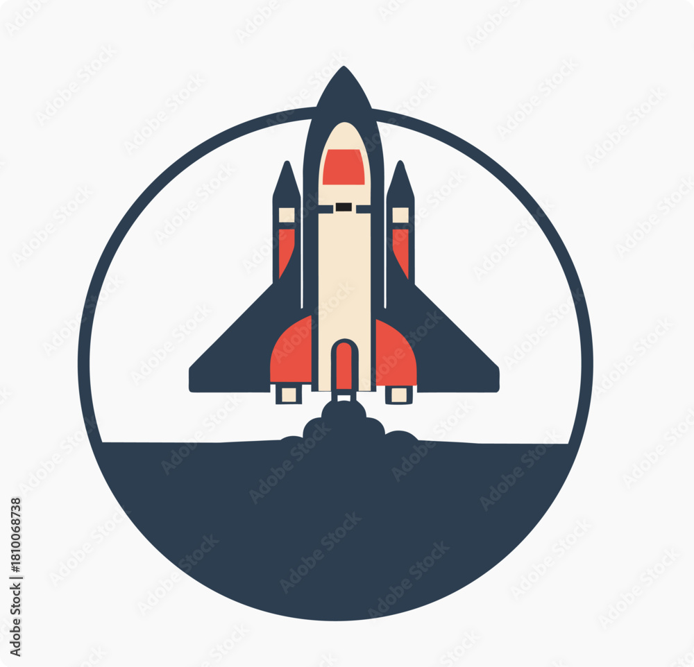 Obraz premium Minimalist Sci-Fi Spaceship Launch Icon