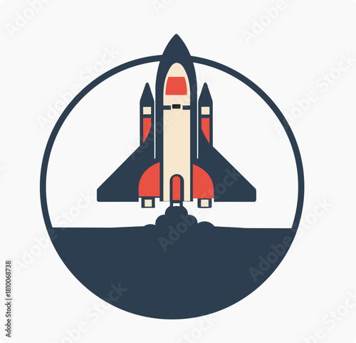 Minimalist Sci-Fi Spaceship Launch Icon
