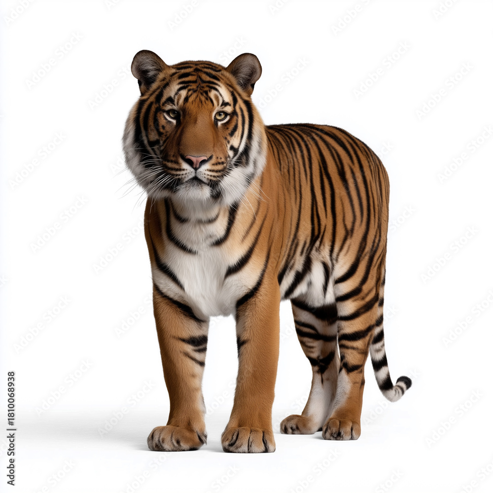 Obraz premium Indian Bengal tiger standing on white background