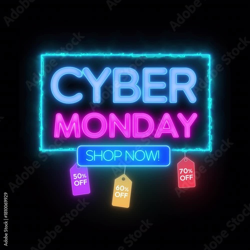 Cyber Monday Neon Title animation in a seamless loop