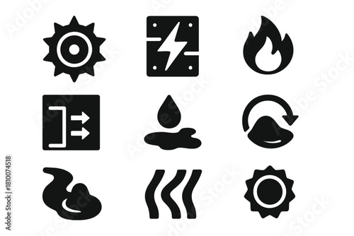 Environmental Hazard Icons. Solid style icons of environmental hazards in arena: rotating spike trap, electrified fence slab,