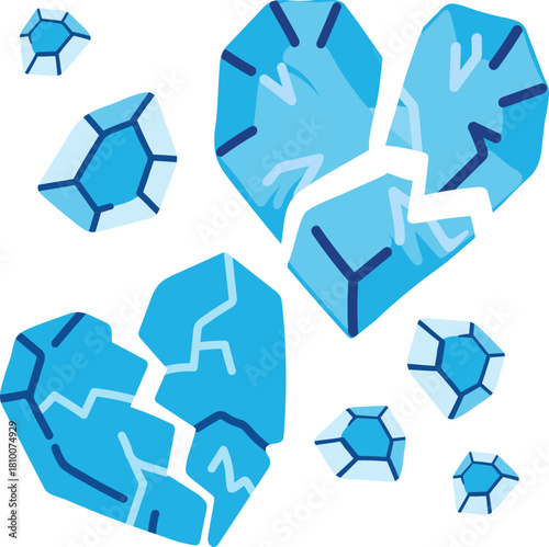 broken hearts and ice crystals vector elements for heartbreak sorrow cold love breakup theme design frozen glacial abstract concept
