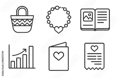 Voluntourism Icons Collection. Line style icons of voluntourism souvenirs and impact: local artisan gift icon, gratitude bracelet,