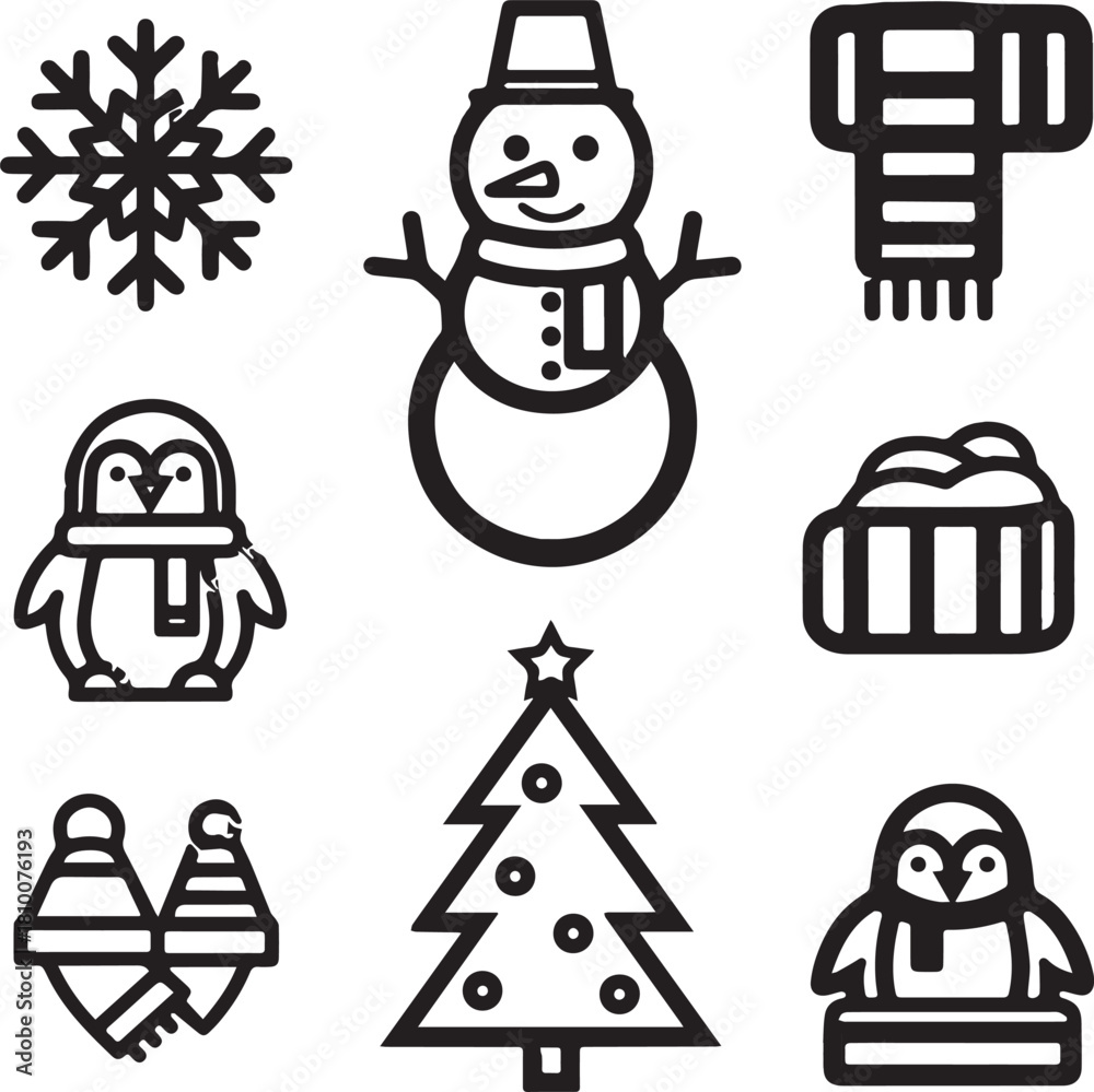 Obraz premium black line Christmas icon set with simple clean outlines and elegant style, line icons set vector illustration eps scalable graphics