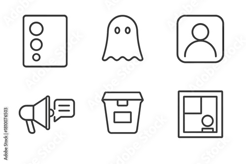 Ghost Kitchen Branding Icons. Line style icons of brand identity for ghost kitchens: color palette swatch, logo icon design,