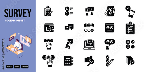 survey solid icon set vector design good for web and mobile app