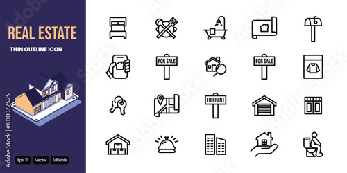 real estate thin outline icon set vector design good for web and mobile app