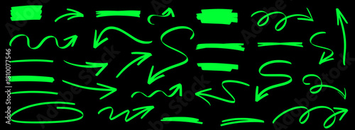 Minimal arrow doodles and underline strokes made with marker lines and subtle highlight touches. Rough brush textures repeat arrow and underline moves with marker edge and highlight brush flair.