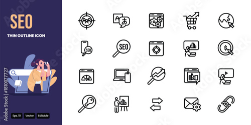 seo thin outline icon set vector design good for web and mobile app