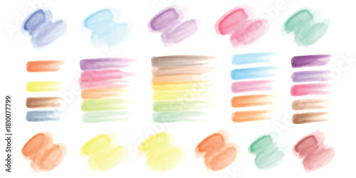 Watercolor paint strokes and swatches in a vibrant yet soft color palette