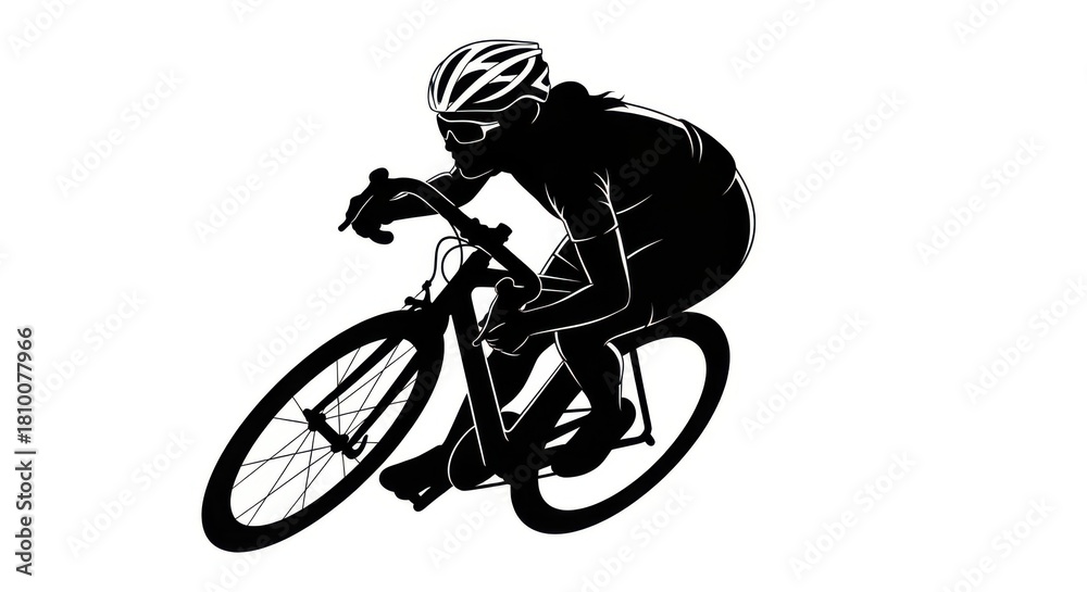 Naklejka premium A Fluid Vector Silhouette of a Female Cyclist Leaning into a Sharp Turn