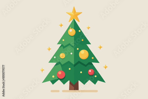Festive Christmas tree with star and ornaments shining bright, perfect for holiday greeting cards and seasonal designs to bring joy to everyone