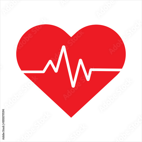Red heart with white heartbeat line illustration on a white background