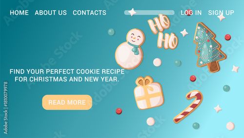 Web page design template for recipes, cooking. Christmas holidays and New Year holidays. Vector illustration for creating posters, banners, and websites.
