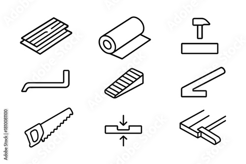Construction and carpentry tools collection in simple linear style