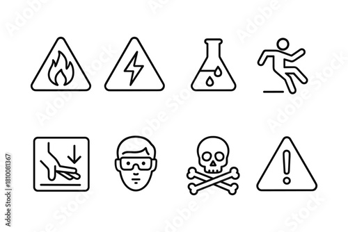 Safety icons collection: minimalist hazard warning symbols set