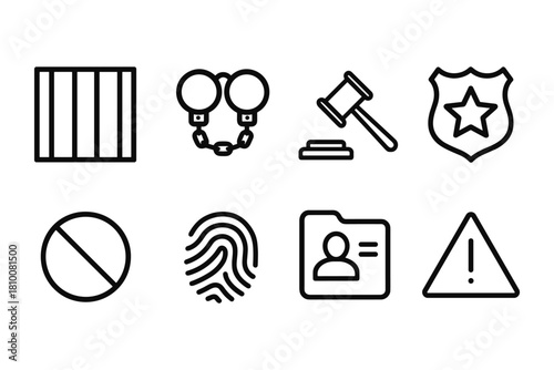 Set of minimal crime and justice icons in linear style