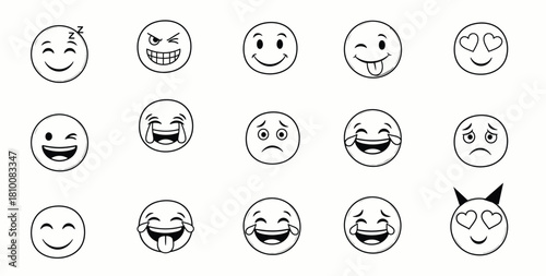 Set of hand drawn cartoon faces with different expressions.