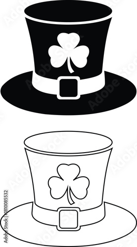 st patricks day leprechaun hat icon with shamrock symbol vector