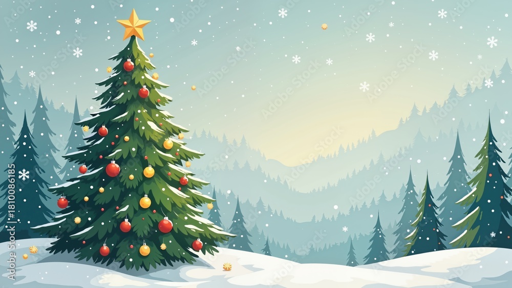 Obraz premium christmas greeting card with decorative fir tree vector illustration 