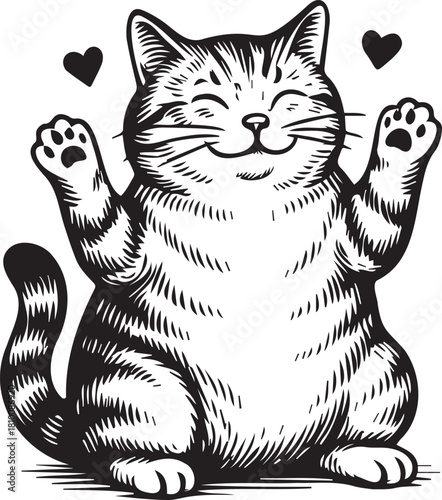 black and white cat with hearts