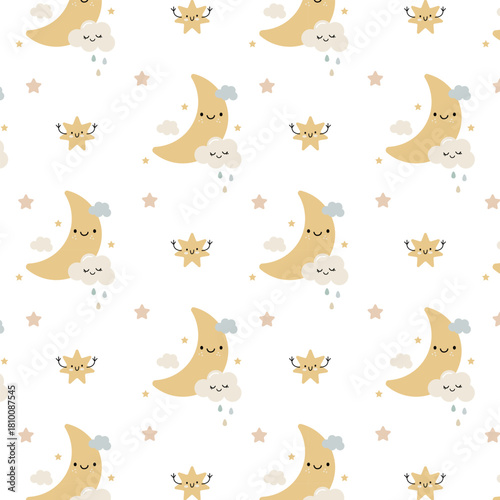Cute pattern for newborns with the moon, stars, and clouds