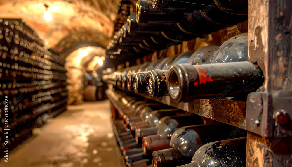 Fototapeta premium Weinkeller mit Weinflaschen