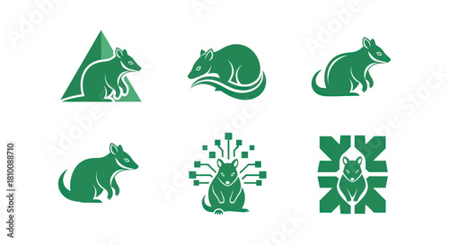 Six green animal icons, stylized, with variations including abstract and tech-influenced designs