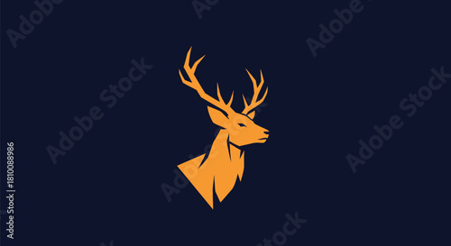 Silhouette of an orange deer head, with antlers, on a dark blue background