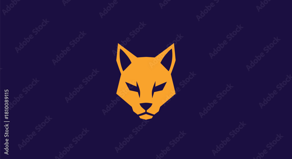Fototapeta premium A geometric fox head in orange against a deep blue background. Minimalist design