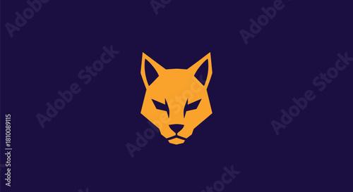 A geometric fox head in orange against a deep blue background. Minimalist design