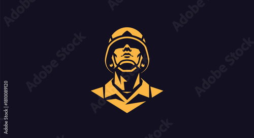 A stylized illustration features a military figure in a helmet, facing upwards
