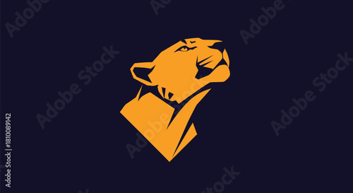 Silhouette of a stylized big cat head in yellow against a dark blue background