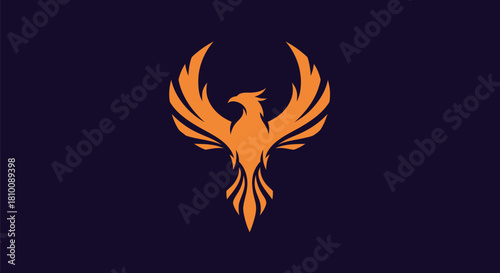 A stylized orange phoenix with outstretched wings centered on a dark blue background