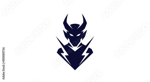 Silhouette of a horned figure with sharp features and stylized lightning-like shapes