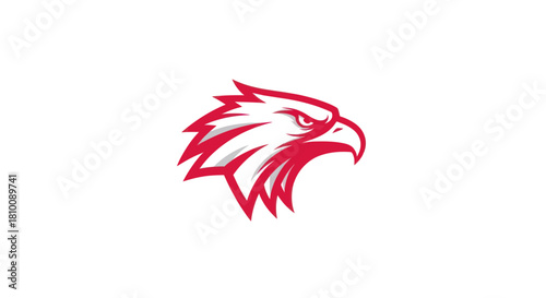 Free Download Red and white stylized eagle head logo facing right, sharp details and white background - GFXLoad