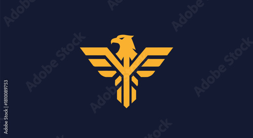 Geometric eagle emblem on a dark blue background. The eagle is yellow/gold