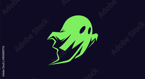 Neon green ghost with sharp edges on a dark background