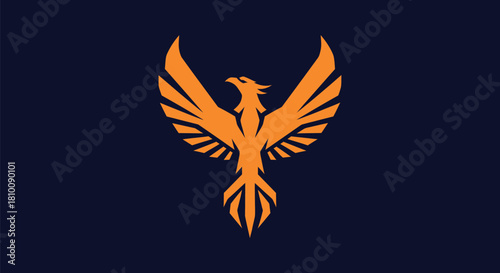 A stylized orange bird with outstretched wings against a dark blue background