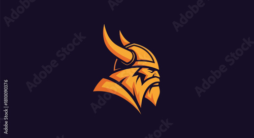 A stylized orange-yellow Viking head profile against a dark purple backdrop