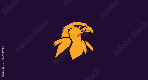 A stylized eagle head, golden-yellow on a dark purple background, facing right