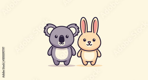 Cartoon illustration featuring a koala bear and a rabbit standing side by side