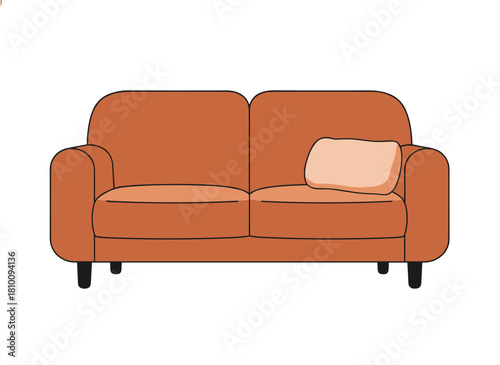 Mid‑century inspired sofa design featuring a trendy retro‑styled couch with cushioned love seats, cozy soft furniture on a wooden base for the living room, presented as a colored flat vector