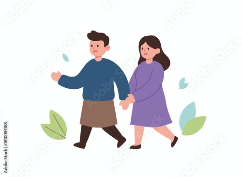 Flat vector illustration of girlfriends holding hands, cheerful cartoon women strolling together as best friends, a lesbian couple symbolizing strong same‑sex friendship