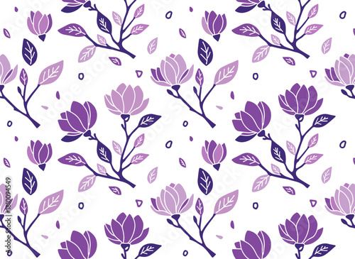 A hand‑drawn monochrome seamless pattern of blooming magnolia flowers, ideal for vector wallpaper