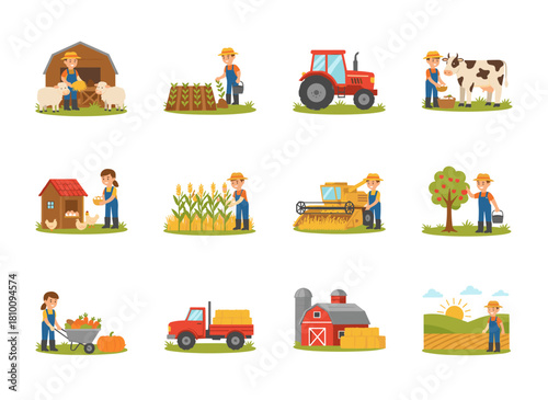 Agricultural activities are organized; farm workers operate in the countryside, where farmers live a rural life surrounded by crops, harvests, and live, while agribusiness spans country