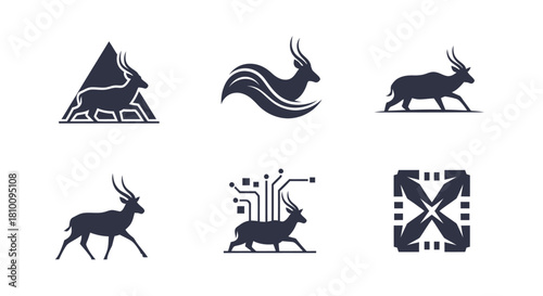 Collection of stylized animal silhouettes, possibly antelopes, in minimalist designs