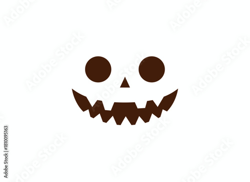 A flat vector illustration of a Halloween face with an evil horror smile and a creepy holiday stencil, showing a spooky silhouette laughing with sinister emotion and scary laughter, isolated on a